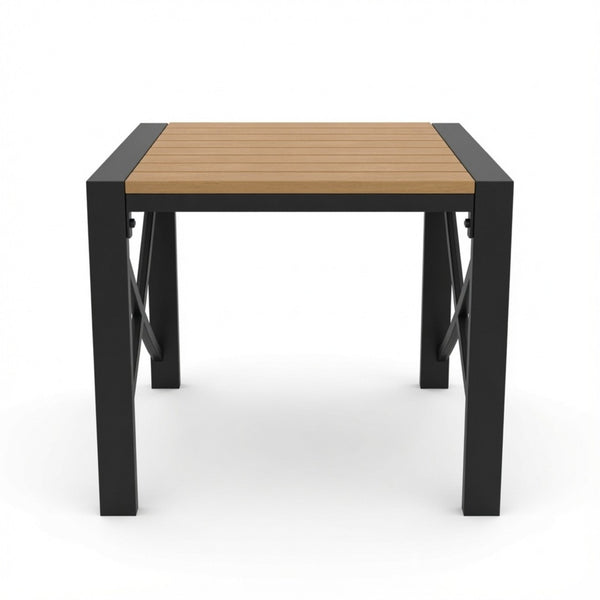 English Elm 18.9” 18.9" Square Outdoor Patio End Table Iron Frame Wood Grain Hdps Top Matte Black B082P532116
