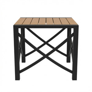 English Elm 18.9” 18.9" Square Outdoor Patio End Table Iron Frame Wood Grain Hdps Top Matte Black B082P532116