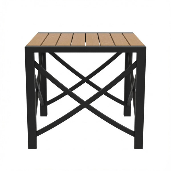 English Elm 18.9” 18.9" Square Outdoor Patio End Table Iron Frame Wood Grain Hdps Top Matte Black B082P532116