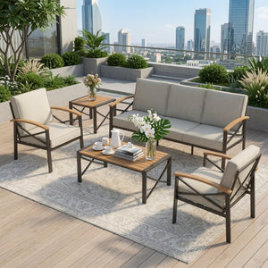 English Elm 18.9” 18.9" Square Outdoor Patio End Table Iron Frame Wood Grain Hdps Top Matte Black B082P532116