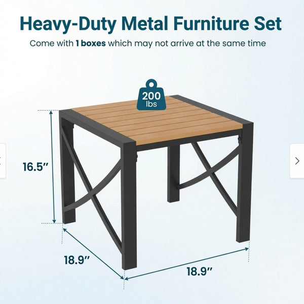 English Elm 18.9” 18.9" Square Outdoor Patio End Table Iron Frame Wood Grain Hdps Top Matte Black B082P532116