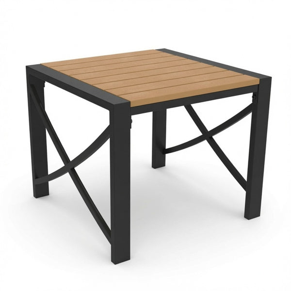 English Elm 18.9” 18.9" Square Outdoor Patio End Table Iron Frame Wood Grain Hdps Top Matte Black B082P532116