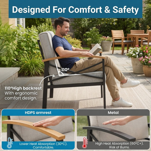 English Elm Heavy-duty Outdoor Loveseat Iron Frame Wood Armrests Washable Cushions Patio Seating Beige B082P532117