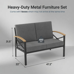 English Elm Heavy-duty Outdoor Loveseat Iron Frame Wood Armrests Washable Cushions Patio Seating Gray B082P532118