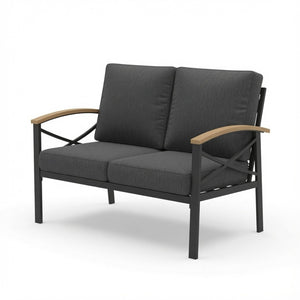 English Elm Heavy-duty Outdoor Loveseat Iron Frame Wood Armrests Washable Cushions Patio Seating Gray B082P532118