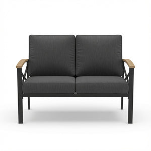 English Elm Heavy-duty Outdoor Loveseat Iron Frame Wood Armrests Washable Cushions Patio Seating Gray B082P532118