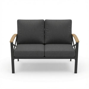 English Elm Heavy-duty Outdoor Loveseat Iron Frame Wood Armrests Washable Cushions Patio Seating Gray B082P532118