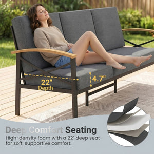 English Elm Heavy-duty Outdoor Loveseat Iron Frame Wood Armrests Washable Cushions Patio Seating Gray B082P532118