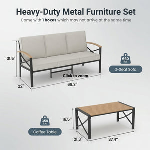 English Elm 2 Piece Outdoor Patio Sofa Set Heavy Iron Frame Washable Cushions Hdps Coffee Table Beige B082P532119