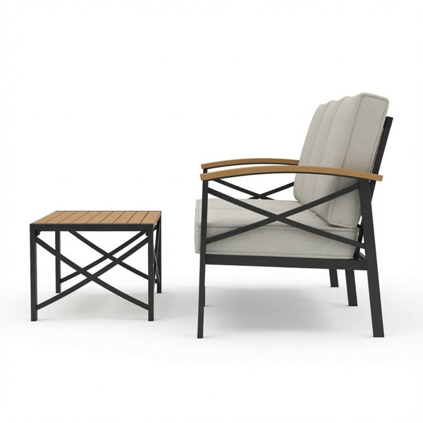 English Elm 2 Piece Outdoor Patio Sofa Set Heavy Iron Frame Washable Cushions Hdps Coffee Table Beige B082P532119