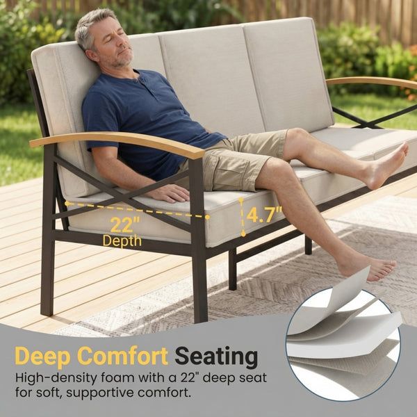 English Elm 2 Piece Outdoor Patio Sofa Set Heavy Iron Frame Washable Cushions Hdps Coffee Table Beige B082P532119