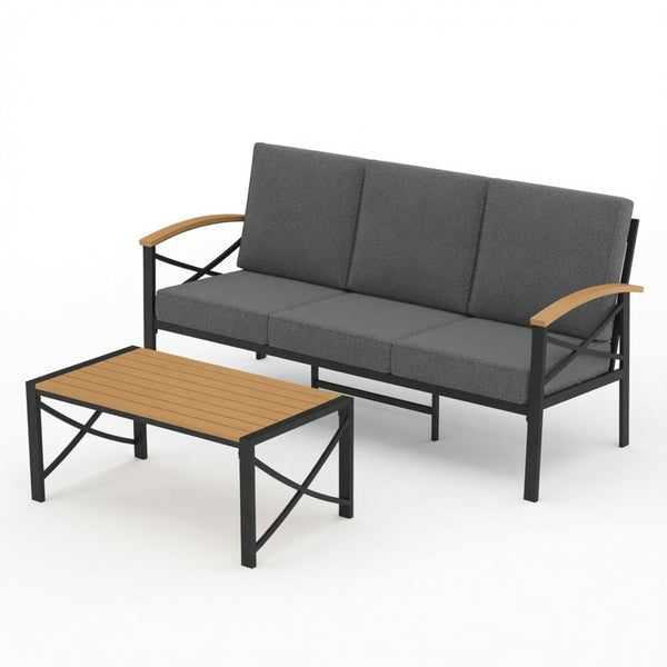 English Elm 2 Piece Outdoor Patio Sofa Set Heavy Iron Frame Washable Cushions Hdps Coffee Table Gray B082P532120