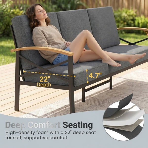 English Elm 2 Piece Outdoor Patio Sofa Set Heavy Iron Frame Washable Cushions Hdps Coffee Table Gray B082P532120