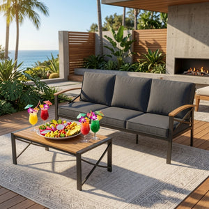 English Elm 2 Piece Outdoor Patio Sofa Set Heavy Iron Frame Washable Cushions Hdps Coffee Table Gray B082P532120