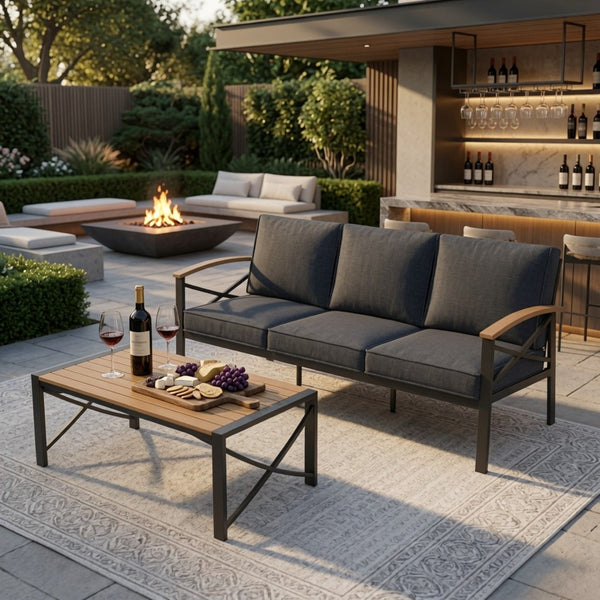 English Elm 2 Piece Outdoor Patio Sofa Set Heavy Iron Frame Washable Cushions Hdps Coffee Table Gray B082P532120