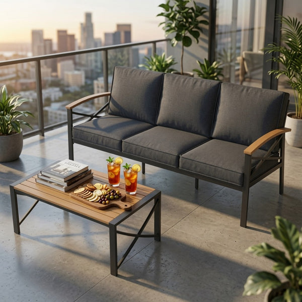 English Elm 2 Piece Outdoor Patio Sofa Set Heavy Iron Frame Washable Cushions Hdps Coffee Table Gray B082P532120