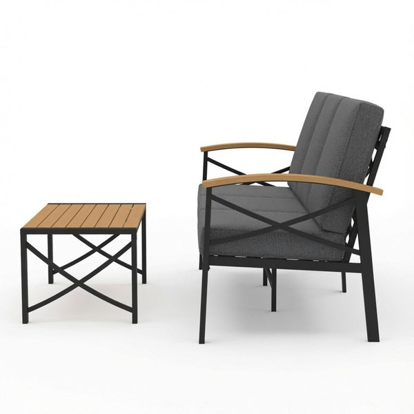 English Elm 2 Piece Outdoor Patio Sofa Set Heavy Iron Frame Washable Cushions Hdps Coffee Table Gray B082P532120