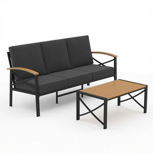 English Elm 2 Piece Outdoor Patio Sofa Set Heavy Iron Frame Washable Cushions Hdps Coffee Table Gray B082P532120