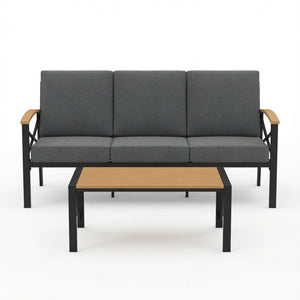 English Elm 2 Piece Outdoor Patio Sofa Set Heavy Iron Frame Washable Cushions Hdps Coffee Table Gray B082P532120