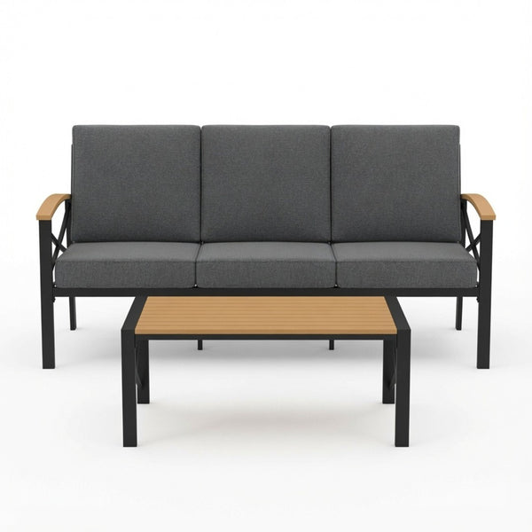 English Elm 2 Piece Outdoor Patio Sofa Set Heavy Iron Frame Washable Cushions Hdps Coffee Table Gray B082P532120