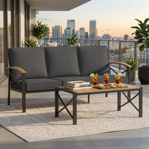 English Elm 2 Piece Outdoor Patio Sofa Set Heavy Iron Frame Washable Cushions Hdps Coffee Table Gray B082P532120