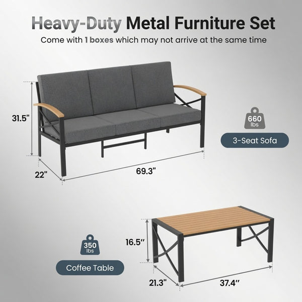 English Elm 2 Piece Outdoor Patio Sofa Set Heavy Iron Frame Washable Cushions Hdps Coffee Table Gray B082P532120