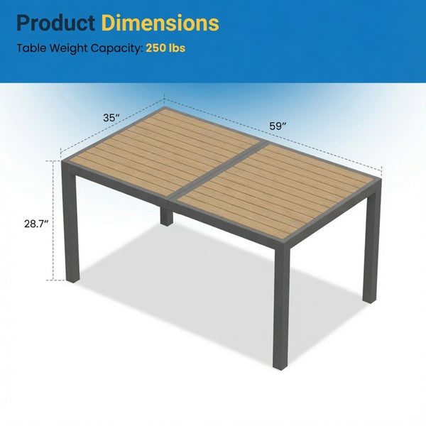 English Elm 59” 59" Outdoor Aluminum Rectangle Dining Table with Uv Resistant Hdps Slatted Top B082P533594