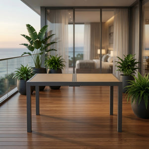 English Elm 59” 59" Outdoor Aluminum Rectangle Dining Table with Uv Resistant Hdps Slatted Top B082P533594