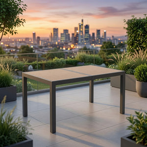 English Elm 59” 59" Outdoor Aluminum Rectangle Dining Table with Uv Resistant Hdps Slatted Top B082P533594
