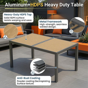 English Elm 59” 59" Outdoor Aluminum Rectangle Dining Table with Uv Resistant Hdps Slatted Top B082P533594