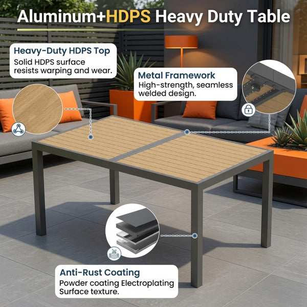 English Elm 59” 59" Outdoor Aluminum Rectangle Dining Table with Uv Resistant Hdps Slatted Top B082P533594