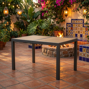 English Elm 59” 59" Outdoor Aluminum Rectangle Dining Table with Uv Resistant Hdps Slatted Top B082P533594