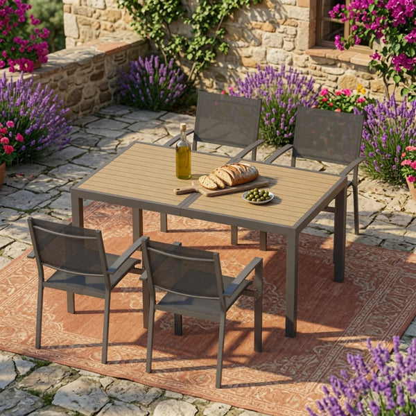 English Elm 59” 59" Outdoor Aluminum Rectangle Dining Table with Uv Resistant Hdps Slatted Top B082P533594