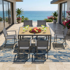 English Elm 59” 59" Outdoor Aluminum Rectangle Dining Table with Uv Resistant Hdps Slatted Top B082P533594
