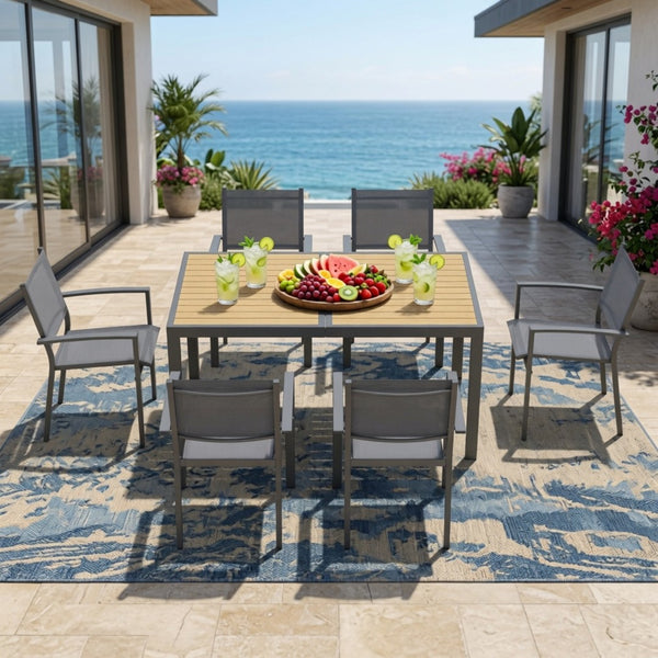 English Elm 59” 59" Outdoor Aluminum Rectangle Dining Table with Uv Resistant Hdps Slatted Top B082P533594