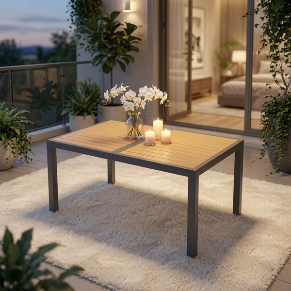 English Elm 59” 59" Outdoor Aluminum Rectangle Dining Table with Uv Resistant Hdps Slatted Top B082P533594