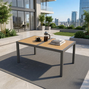 English Elm 59” 59" Outdoor Aluminum Rectangle Dining Table with Uv Resistant Hdps Slatted Top B082P533594