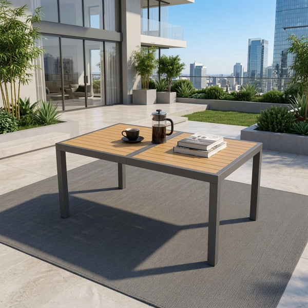English Elm 59” 59" Outdoor Aluminum Rectangle Dining Table with Uv Resistant Hdps Slatted Top B082P533594
