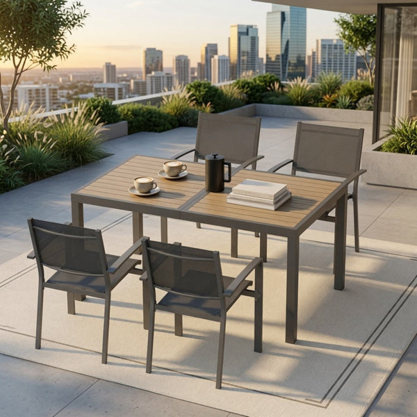 English Elm 59” 59" Outdoor Aluminum Rectangle Dining Table with Uv Resistant Hdps Slatted Top B082P533594