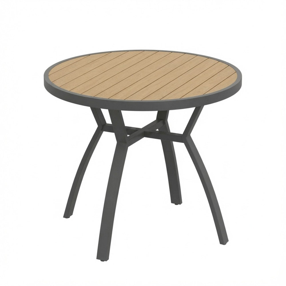 English Elm 35.4 Inch Round Outdoor Dining Table Aluminum Frame HDPS Slatted All Weather Patio B082P533599