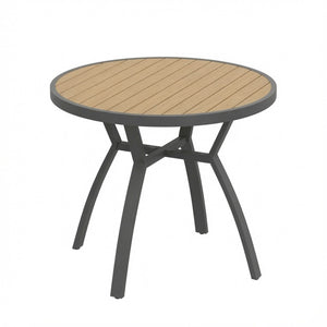 English Elm 35.4 Inch Round Outdoor Dining Table Aluminum Frame HDPS Slatted All Weather Patio B082P533599