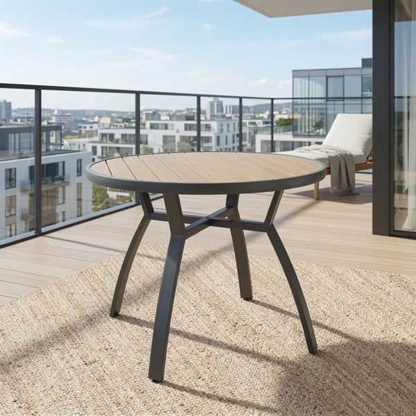 English Elm 35.4 Inch Round Outdoor Dining Table Aluminum Frame HDPS Slatted All Weather Patio B082P533599