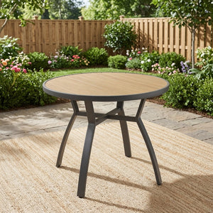 English Elm 35.4 Inch Round Outdoor Dining Table Aluminum Frame HDPS Slatted All Weather Patio B082P533599