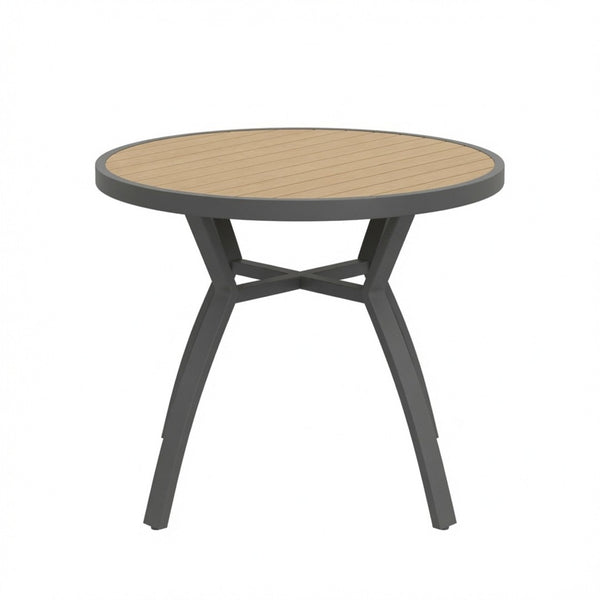 English Elm 35.4 Inch Round Outdoor Dining Table Aluminum Frame HDPS Slatted All Weather Patio B082P533599