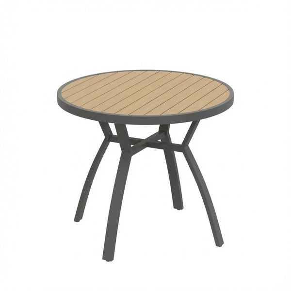 English Elm 35.4 Inch Round Outdoor Dining Table Aluminum Frame HDPS Slatted All Weather Patio B082P533599