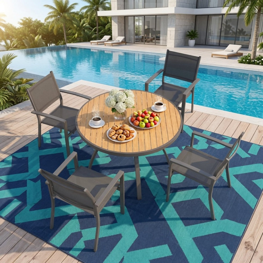 English Elm 35.4 Inch Round Outdoor Dining Table Aluminum Frame HDPS Slatted All Weather Patio B082P533599