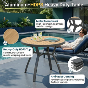 English Elm 35.4 Inch Round Outdoor Dining Table Aluminum Frame HDPS Slatted All Weather Patio B082P533599
