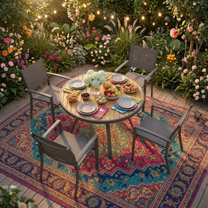 English Elm 35.4 Inch Round Outdoor Dining Table Aluminum Frame HDPS Slatted All Weather Patio B082P533599