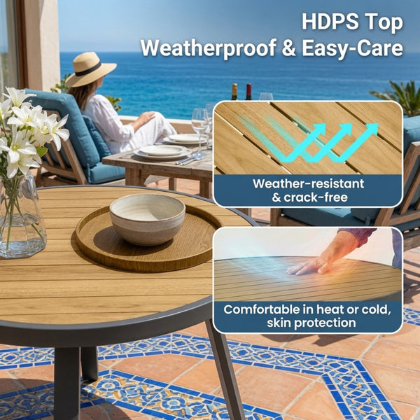 English Elm 35.4 Inch Round Outdoor Dining Table Aluminum Frame HDPS Slatted All Weather Patio B082P533599