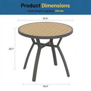 English Elm 35.4 Inch Round Outdoor Dining Table Aluminum Frame HDPS Slatted All Weather Patio B082P533599